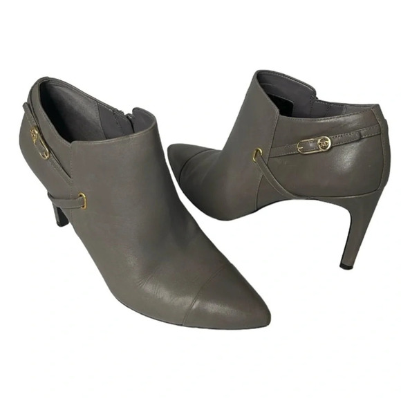 COLE HAAN Yasmine Pointed Toe Slim Heel Ankle Booties Grey Leather Buckle 9.5 - Picture 15 of 15